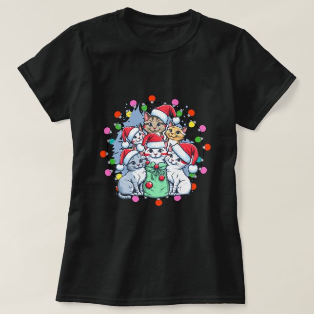 Weihnachtskatzenliebhaber , Frohe Weihnachten T-Shirt (Design vorne)