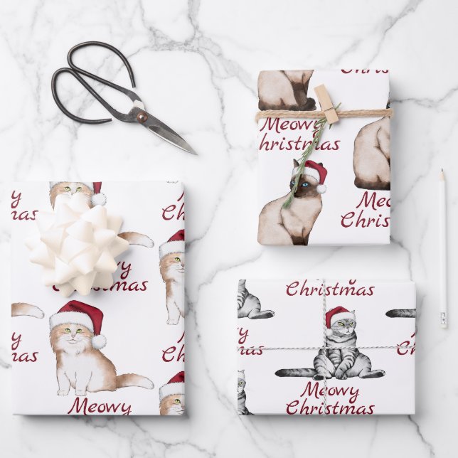 Weihnachtskatzenmuster Geschenkpapier Set (Vorderseite)