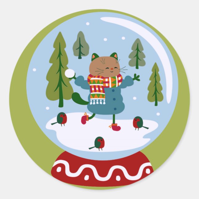 Weihnachtskatzenschneedecke Niedlich Runder Aufkleber (Vorderseite)