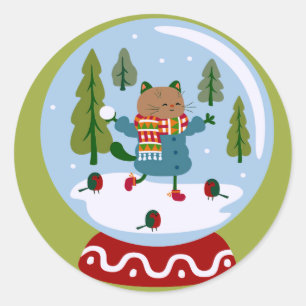 Weihnachtskatzenschneedecke Niedlich Runder Aufkleber