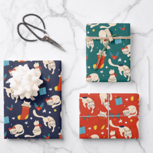 Weihnachtskatzenskandinavier, moderner, heller Tri Geschenkpapier Set