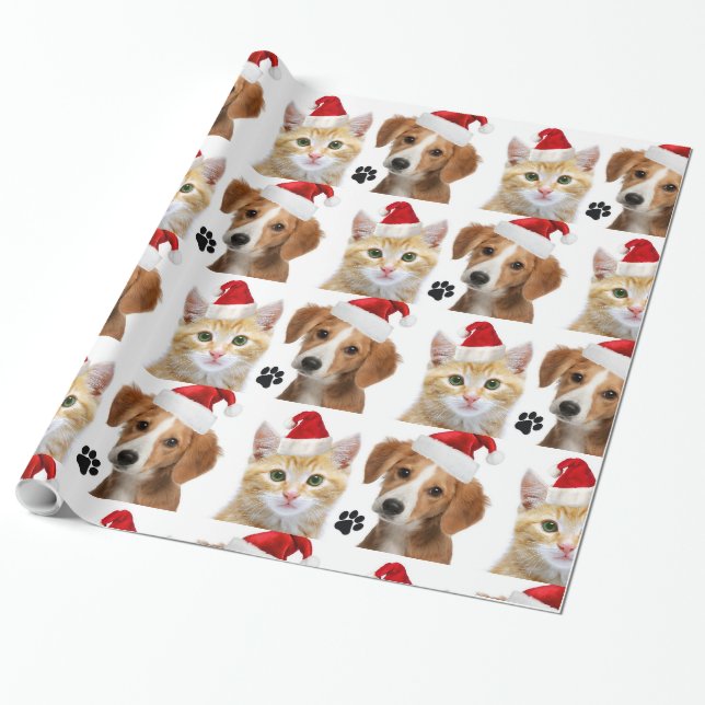 Weihnachtskatzenwelse Niedlicher Rotweiße Weihnach Geschenkpapier (Ungerollt)