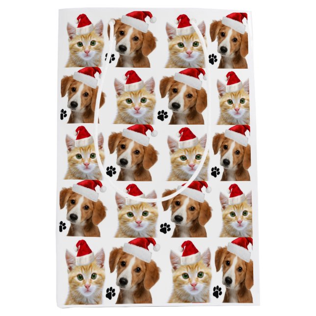 Weihnachtskatzenwelse Niedlicher Rotweiße Weihnach Mittlere Geschenktüte (Vorderseite)