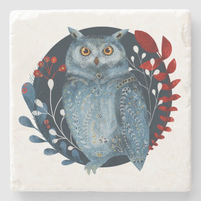 Weihnachtskauz im Vintage-Stil Steinuntersetzer (Vorderseite)