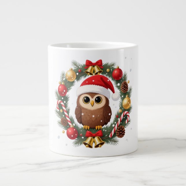 Weihnachtskauz in einer Festkrone Jumbo-Tasse (Vorderseite)