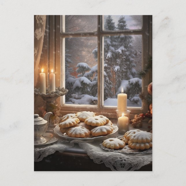 Weihnachtskekse an einem schneebedeckten Tag Postkarte (Vorderseite)