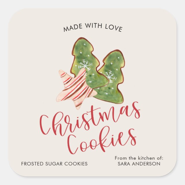 Weihnachtskekse aus trendiger Liebe Quadratischer Aufkleber (Vorderseite)