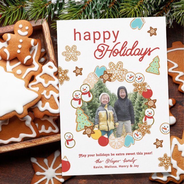 Weihnachtskekse Foto Wreath Happy Holidays Feiertagskarte (Von Creator hochgeladen)