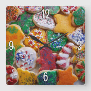 Weihnachtskekse ich farbenfrohe Weihnachtsgebäck Quadratische Wanduhr