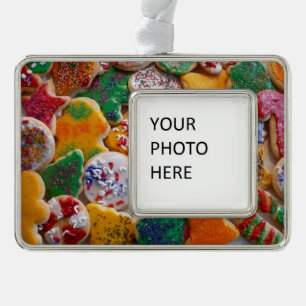 Weihnachtskekse ich farbenfrohe Weihnachtsgebäck Rahmen-Ornament Silber
