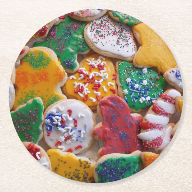 Weihnachtskekse ich farbenfrohe Weihnachtsgebäck Runder Pappuntersetzer (Vorderseite)
