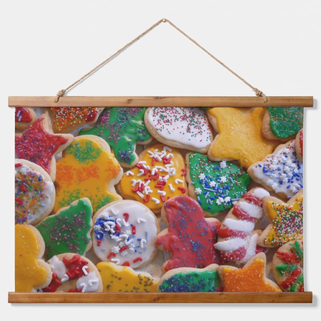 Weihnachtskekse ich farbenfrohe Weihnachtsgebäck Wandteppich Mit Holzrahmen (Vorne)