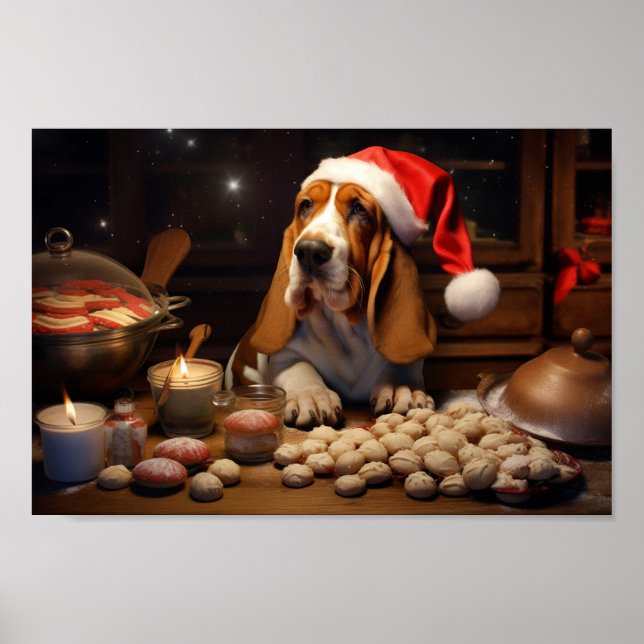 Weihnachtskekse im Basset Hound Feiertag Poster (Vorne)