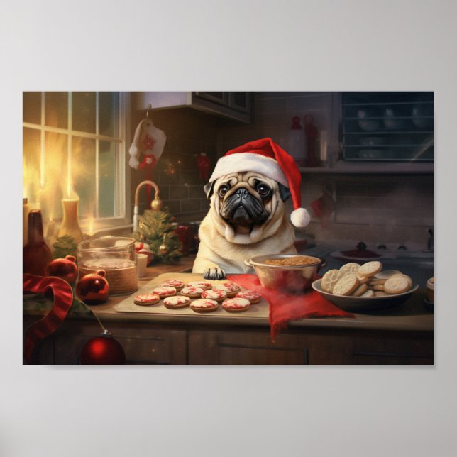 Weihnachtskekse im Mops Feiertag Poster (Vorne)
