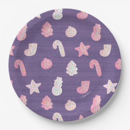 Weihnachtskekse Lila Papierplatte Pappteller