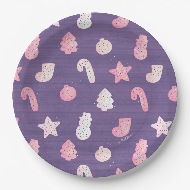 Weihnachtskekse Lila Papierplatte Pappteller (Vorderseite)