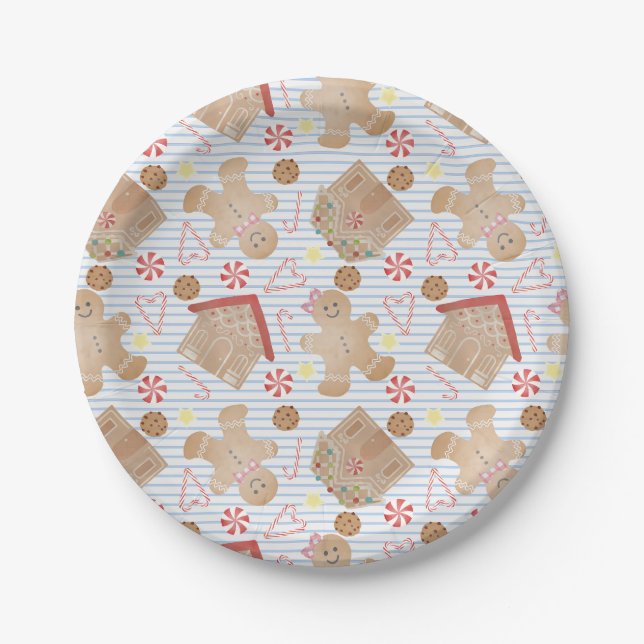 Weihnachtskekse mit Blue Stripe Paper Tellern Pappteller (Vorderseite)