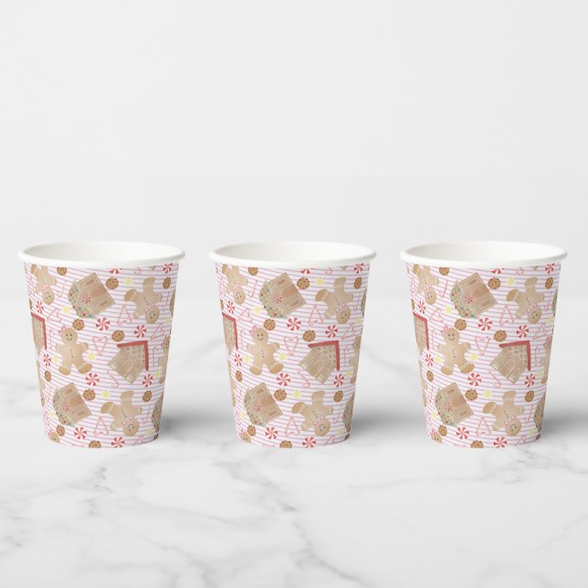 Weihnachtskekse mit Pink Stripe Paper Cups Pappbecher (Multi)