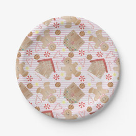 Weihnachtskekse mit rosa Streifen Pappteller