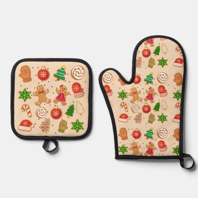 Weihnachtskekse Ofenhandschuh & Topflappen-Set (Vorderseite)