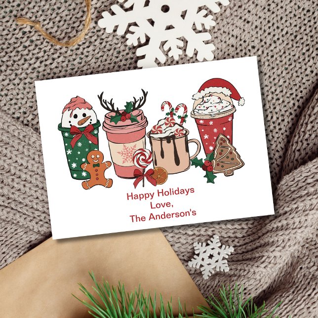 Weihnachtskekse Personalisierte Weihnachtskarte Feiertagskarte (Christmas festive coffee and drinks holiday card. Printed or Digital instant download)