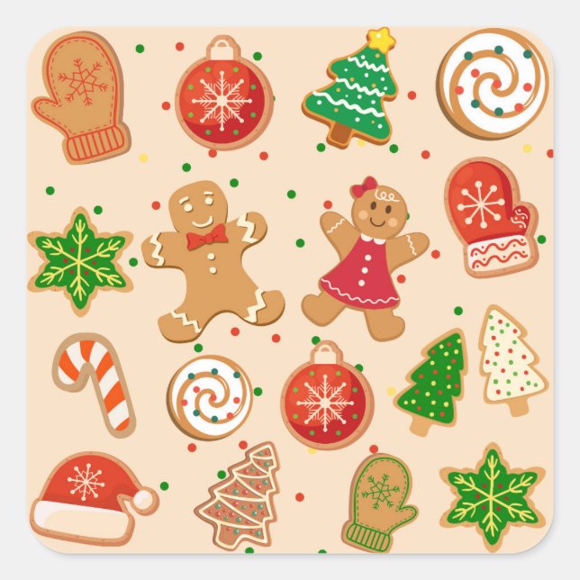 Weihnachtskekse Quadratischer Aufkleber (Vorderseite)