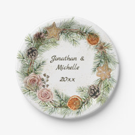 Weihnachtskekse, Rosa Rosen, Evergreen Pappteller