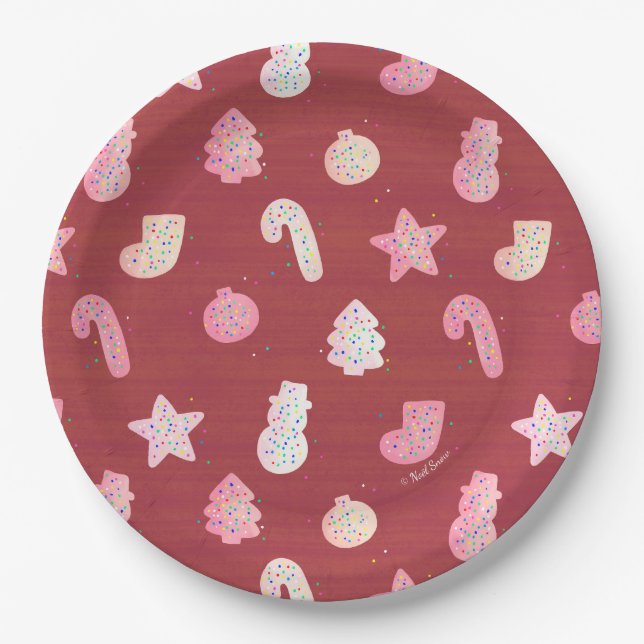 Weihnachtskekse Rote Papierplatte Pappteller (Vorderseite)