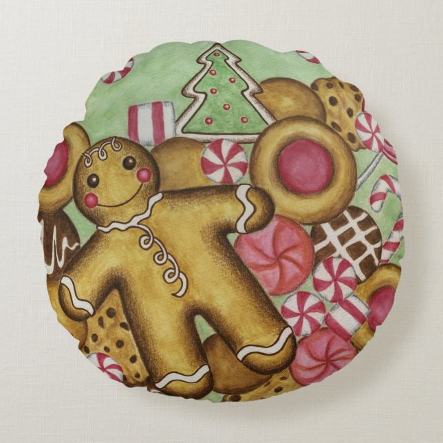 Weihnachtskekse rund Kissen (Vorderseite)