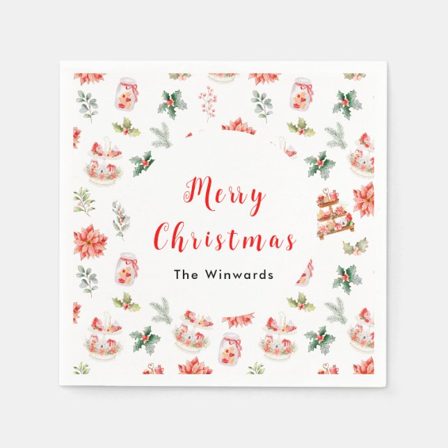 Weihnachtskekse und Blattrot Serviette (Vorderseite)