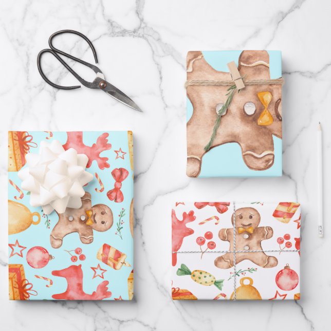 Weihnachtskekse und Bonbons Geschenkpapier Set (Vorderseite)