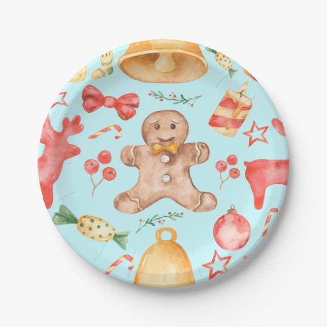 Weihnachtskekse und Bonbons Pappteller (Vorderseite)