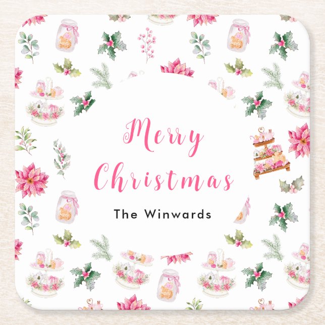 Weihnachtskekse und Foliage Pink Rechteckiger Pappuntersetzer (Vorderseite)