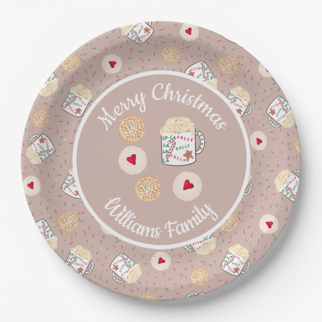 Weihnachtskekse und heißes Kakao Pappteller (Vorderseite)
