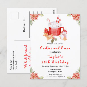 Weihnachtskekse und Kakao Geburtstagsfeier Rot Postkarte