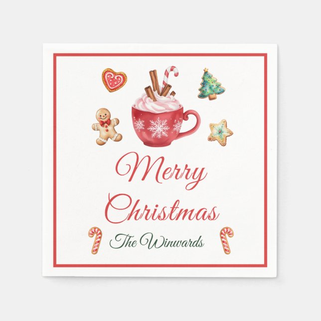 Weihnachtskekse und Kakao-Party Serviette (Vorderseite)