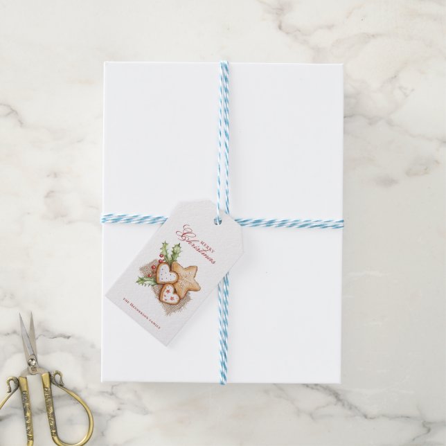 Weihnachtskekse und Pine White Individuelle Name Geschenkanhänger (Mit Garn)