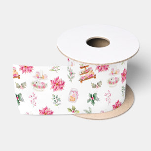 Weihnachtskekse und rosa Laub Satinband