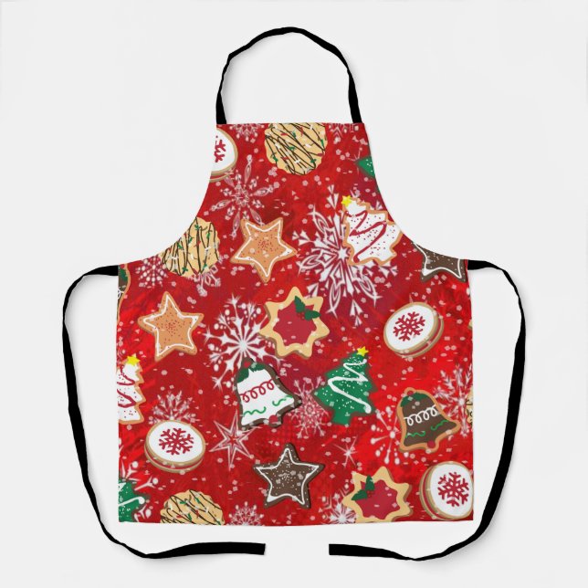 Weihnachtskekse und Schneeflocken auf der Roten Sc Schürze (Vorderseite)