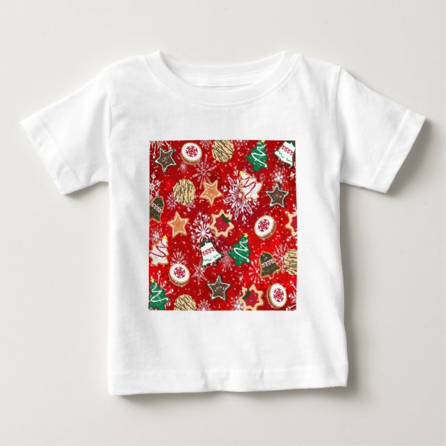 Weihnachtskekse und Schneeflocken auf Rot Baby T-shirt (Vorderseite)