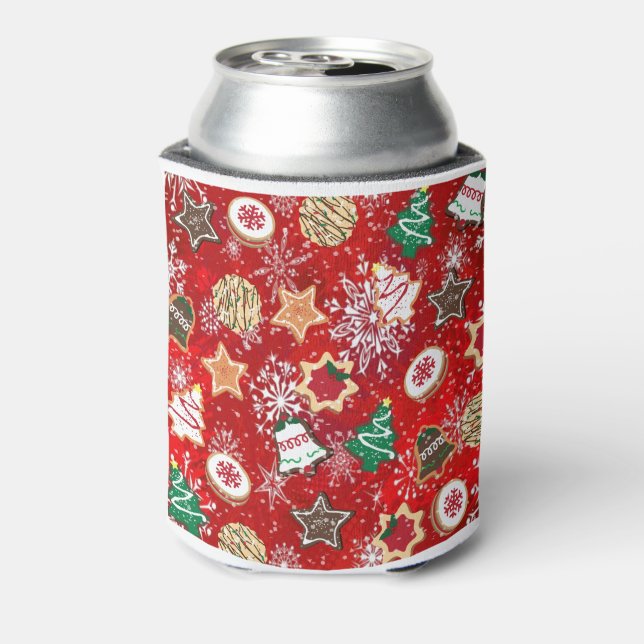Weihnachtskekse und Schneeflocken auf Rot Dosenkühler (Kanne Rückseite)