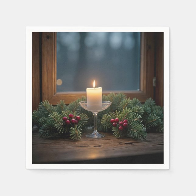 Weihnachtskerze am Bauernhof Fenster Serviette (Vorderseite)