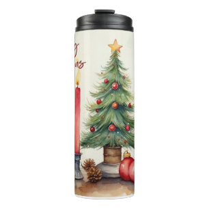 Weihnachtskerze Aquarell Festliche Malerei Thermosbecher