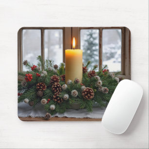 Weihnachtskerze in einem Kiefernarrangement Mousepad