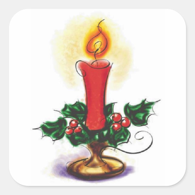 Weihnachtskerze in Holly Quadratischer Aufkleber (Vorderseite)