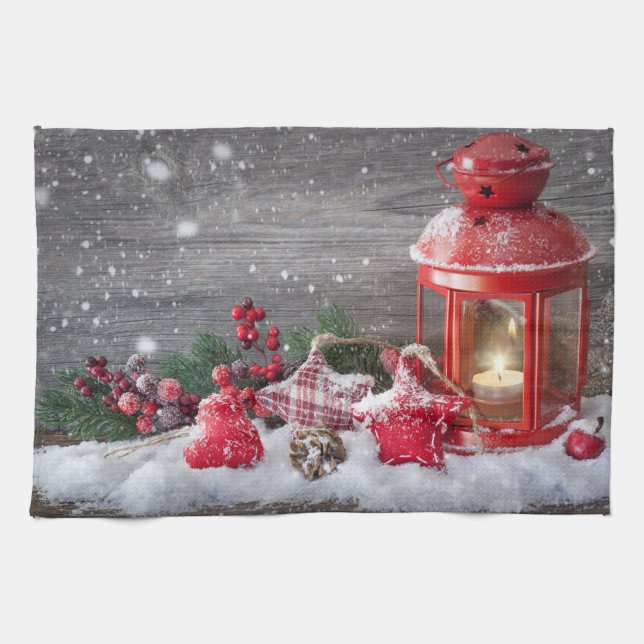 Weihnachtskerze Lantern Geschirrtuch (Horizontal)