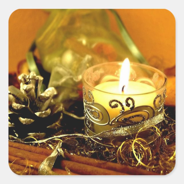 Weihnachtskerze Quadratischer Aufkleber (Vorderseite)