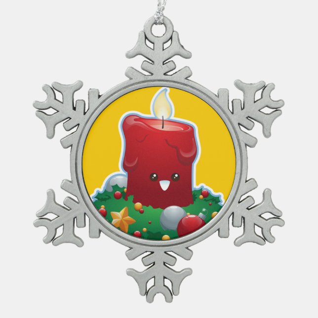 Weihnachtskerze Schneeflocken Zinn-Ornament (Vorderseite)