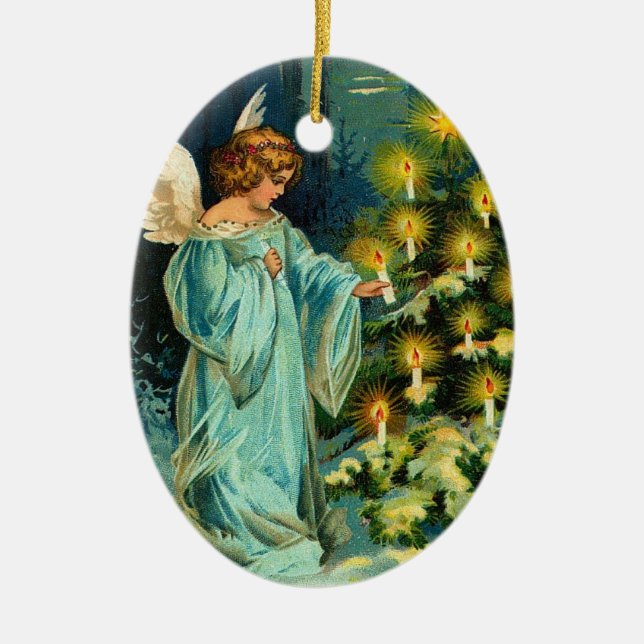 Weihnachtskerzen auf Baum mit Engel Keramik Ornament (Vorne)