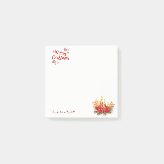 Weihnachtskerzen, Bälle, Schneeflocken Personalisi Post-it Klebezettel (Vorderseite)